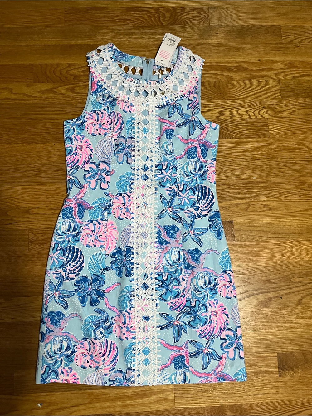Lilly Pulitzer Light Blue, Pink & Navy Sleeveless Seashell Print Mini Dress